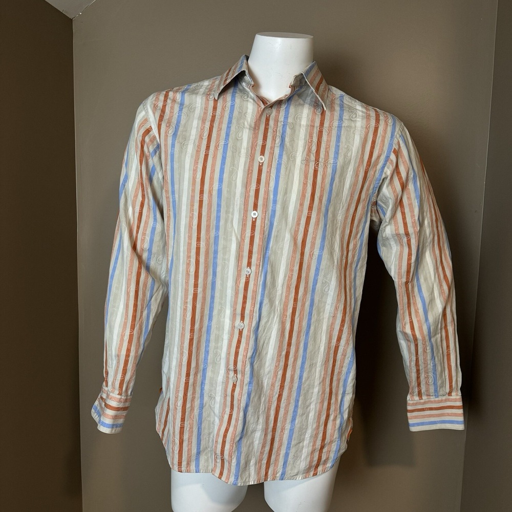 Sean John Paisley Striped Men's Long Sleeve Button Up Shirt Large Tailored Fit